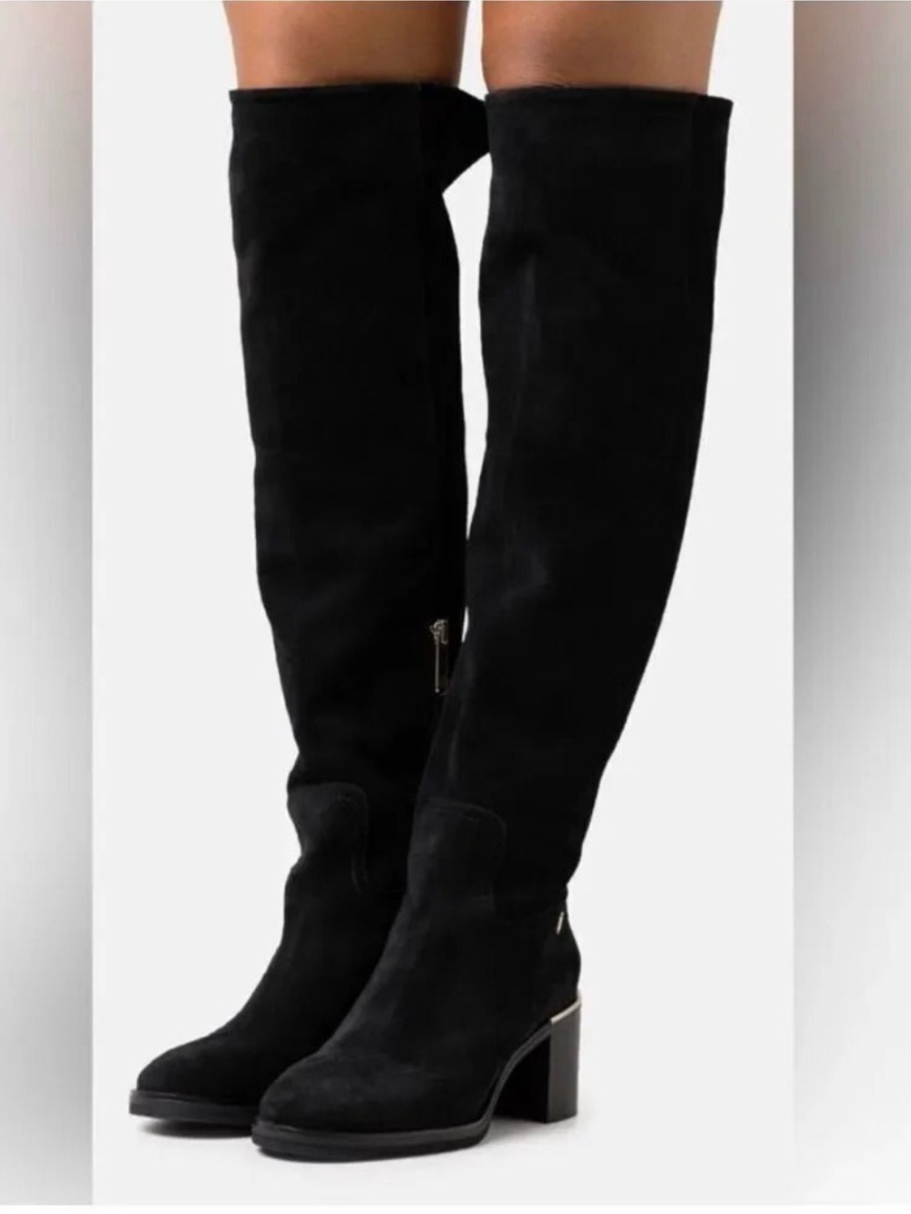 Tommy Hilfiger Black Suede Over-the-Knee Block Heel Boots